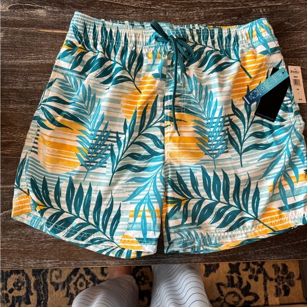 Burnside Men’s Performance Shorts Swimsuit Size L Stretch 5” Inseam Aqua Sunset - Picture 12 of 12
